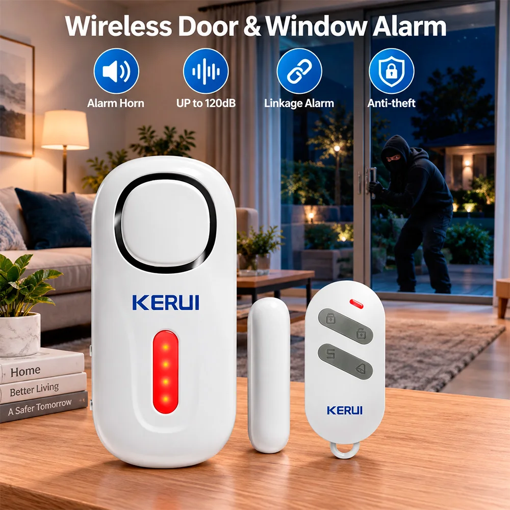 KERUI 120db Door/Window Sensor Alarm Kit Remote Control Entry Burglar Alarm Magnetic Smart Home Security Garage System Led