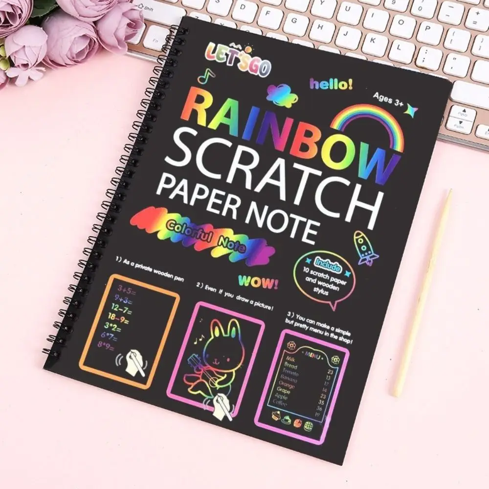 Papel para rascar mágico de arcoíris de dibujos animados DIY con palo de madera libros para colorear pintura juguetes educativos tablero de dibujo para niños