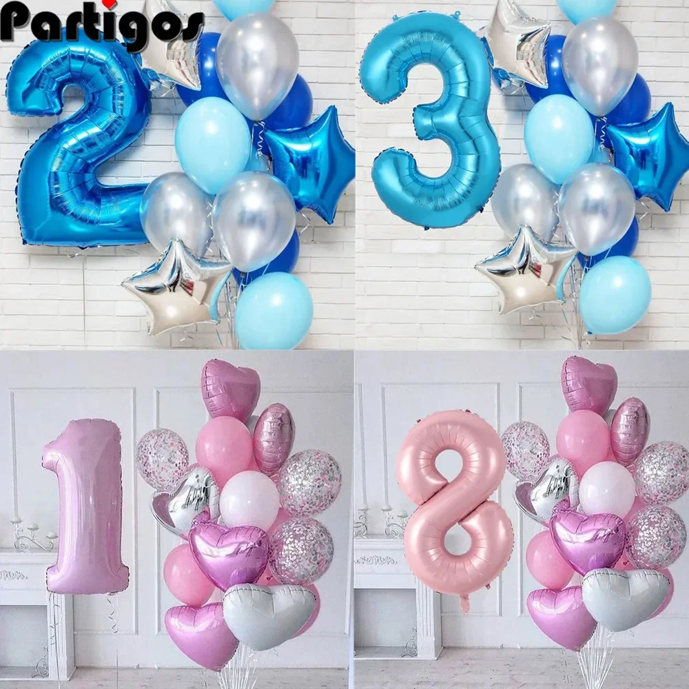 New 12pcs/lot boy Birthday Balloons with 40inch blue Number baloon 3/3rd Birthday Party Decoration Kids anniversaire 9/1/3 years