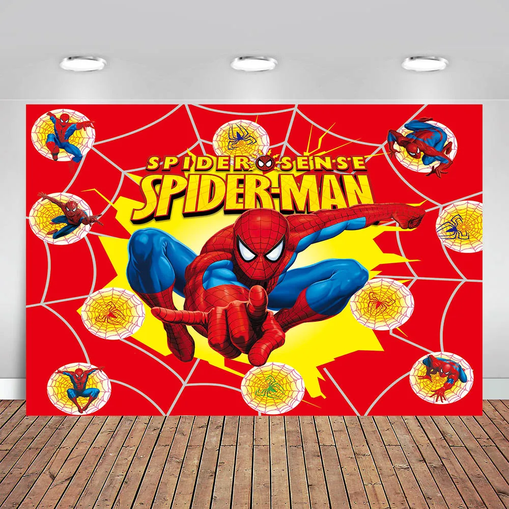 

Customized Spiderman Background Backdrops for Birthday Party Red Vinyl Cartoon Decorations Children's Photo Stuio Prop Supplies