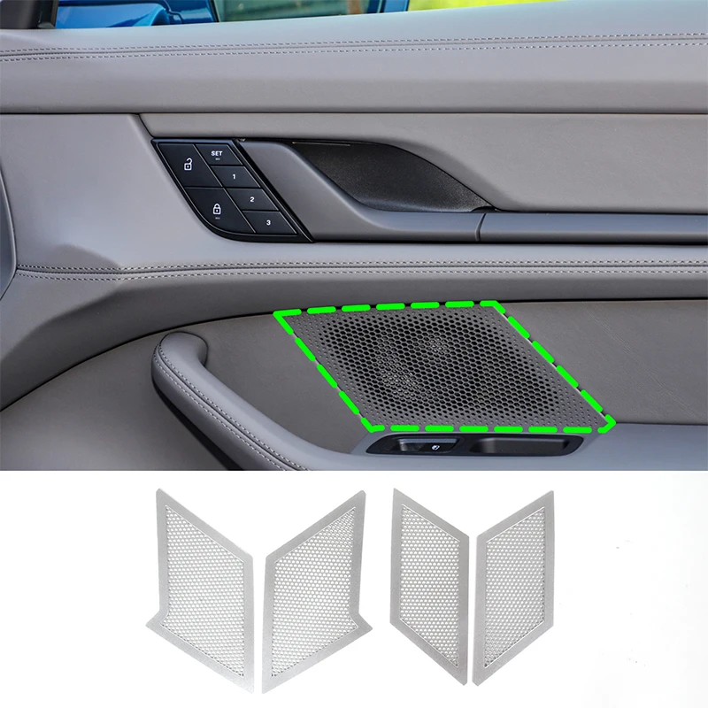 For Porsche Taycan 2019-2022 Stainless Steel Silver Car Door Upper and Lower Speaker Mesh Sticker Car Protection Accessories