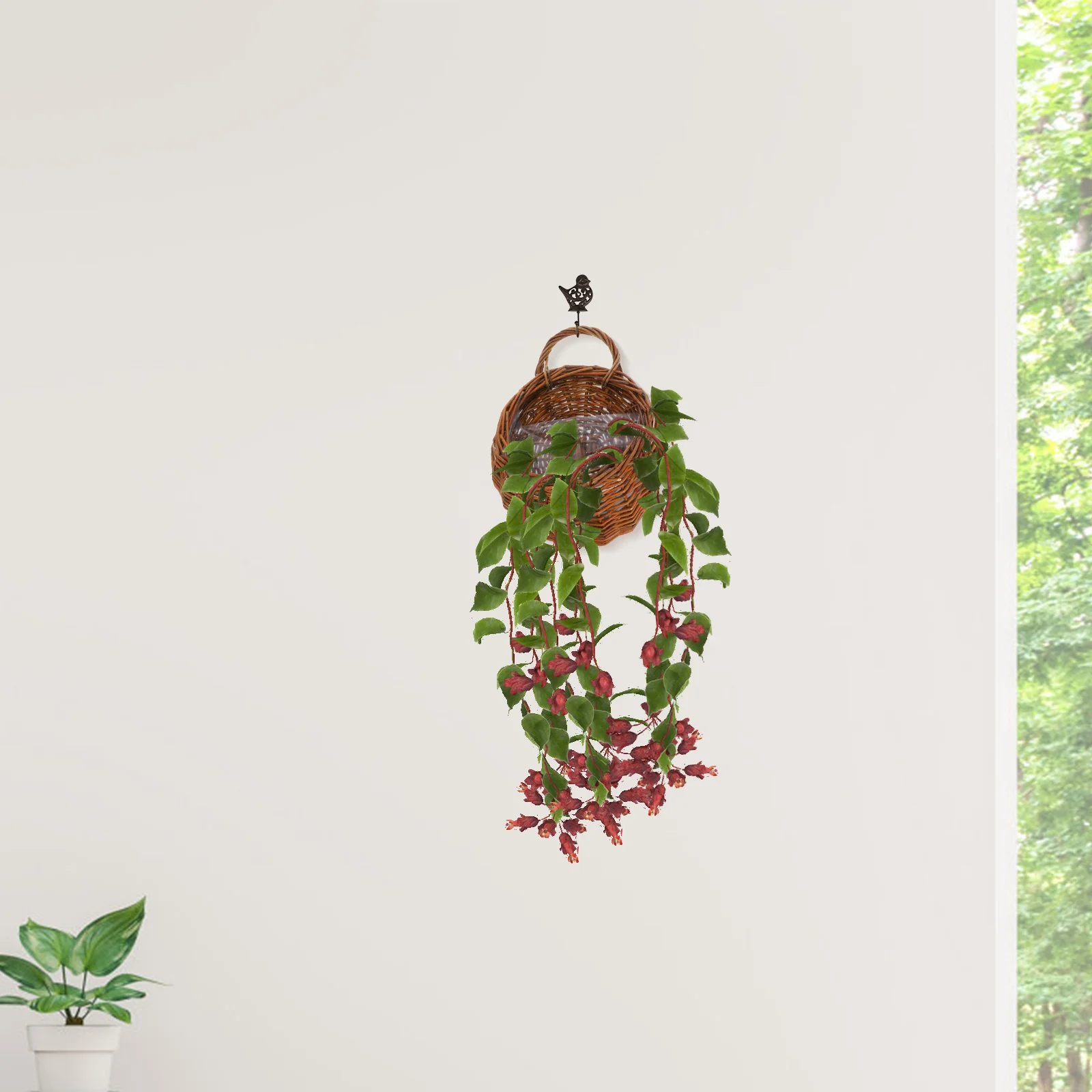 

2Pcs Exquisite Rattan Woven Wall Hanging Flower Basket Chic Storage Plant Holder for Home Decoration Gift Wall Flower Basket