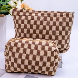 2PC Lattice Knitted Autumn And Winter Storage Portable Large Capacity Daily Wash And Makeup Bag