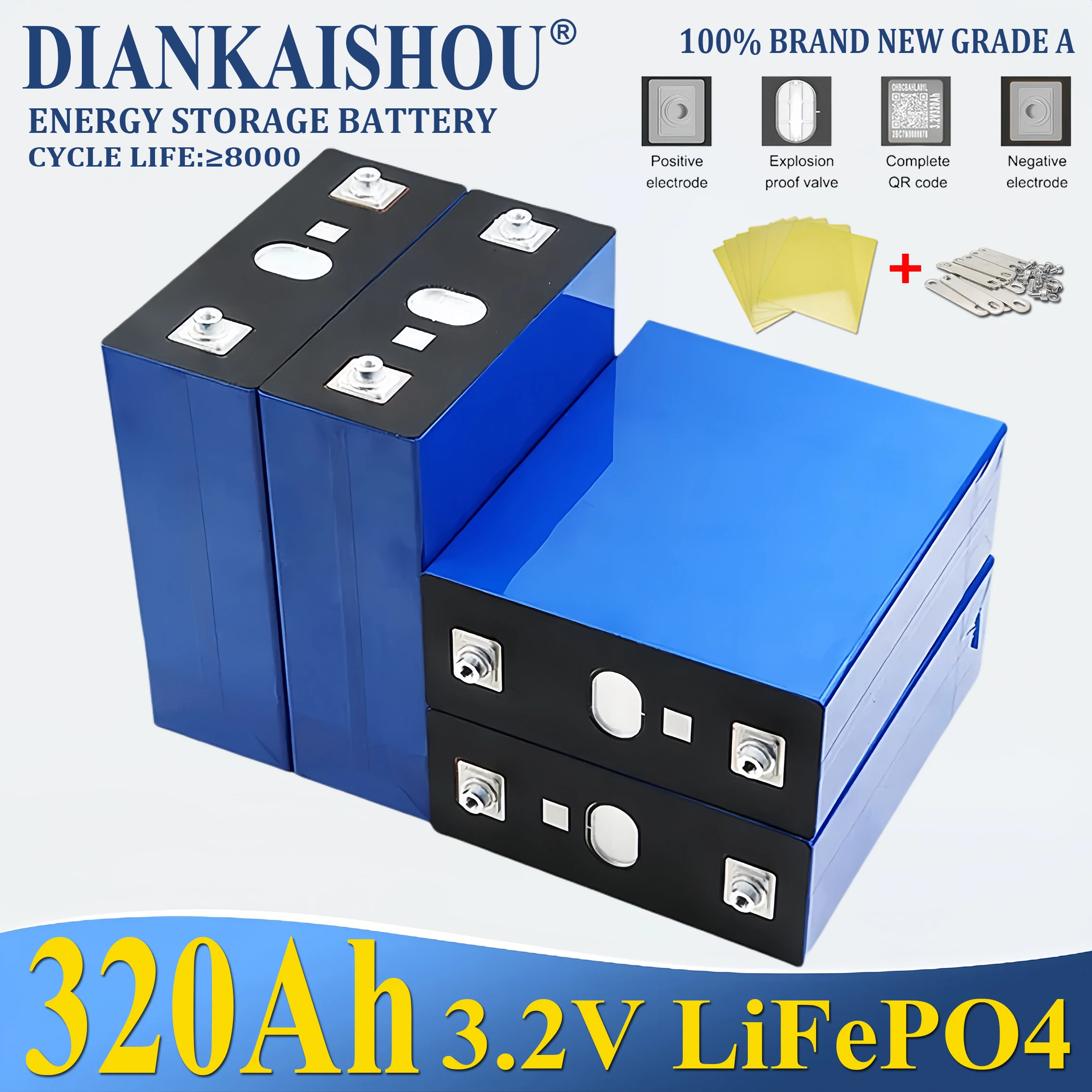 1-16PCS 320Ah 3.2V Lifepo4 Rechargeable Battery Lithium  Phosphate Travel Solar Campers Cell 12V 24V 48V batteries new Grade A