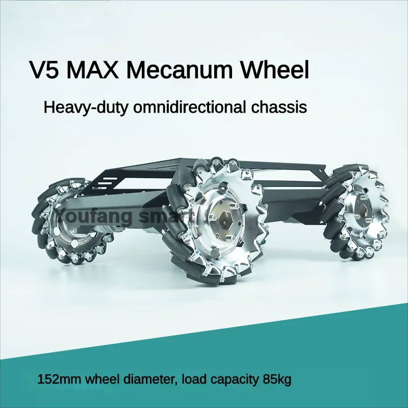 80 kg Last, robustes Metall-Auto-Chassis, 152 mm Mecanum-Rad-Trolley, omnidirektional, V5Max, mobiler Roboter für Arduino-Roboter, DIY-Kit – Detail 3