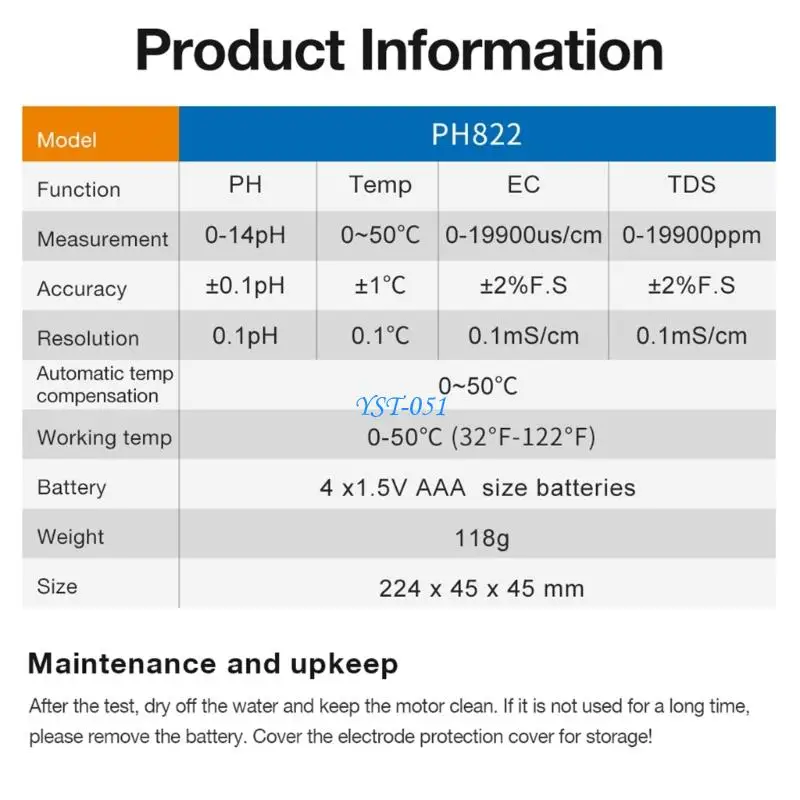 

E15A Multiple Function Water Quality Tester 4 Parameters ABS Device for Hydroponics Use