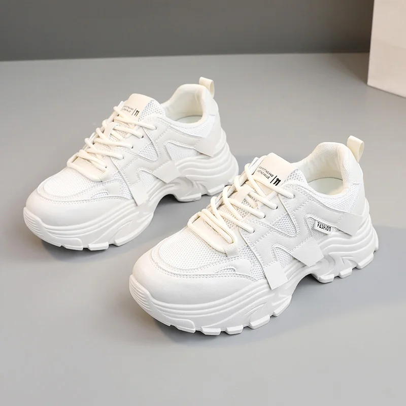 spring and summer breathable mesh Clunky Sneaker thick bottom sneakers comfortable student women's shoes