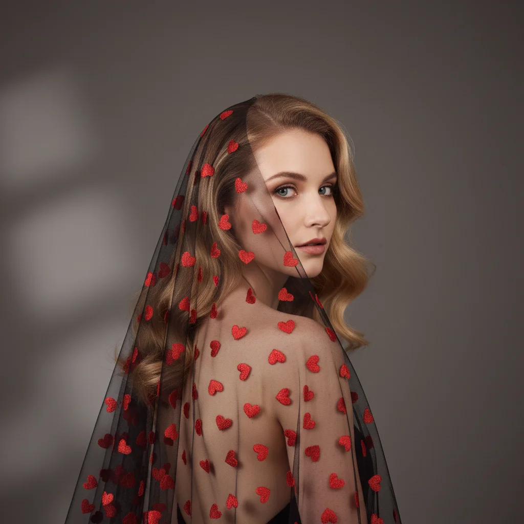 

Красно-черная свадебная фата с принтом в виде сердец, длинная, с эффектным цветовым блоком, для смелой невесты, эффектное свадебное украшение G125