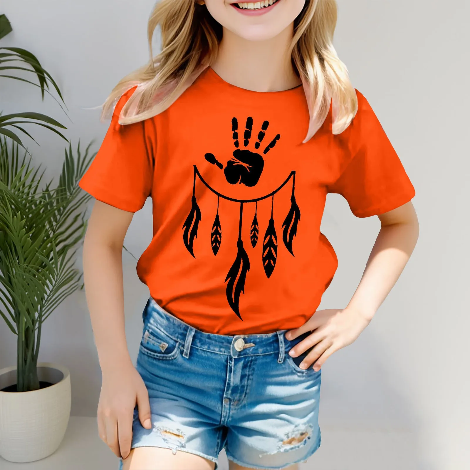 New Coils Graphic Tee Orange Shirt For Kid Girls Short Sleeve Tee Crew Neck T Shirt Casual Fit Basic Shirts Non Sweat Undershirt