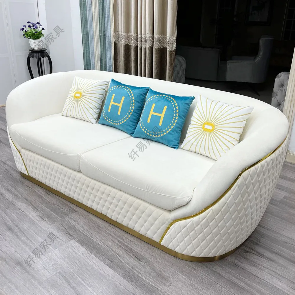 luxury leather straight-row sofa combination European velvet sofa modern simple size apartment living room Italian light
