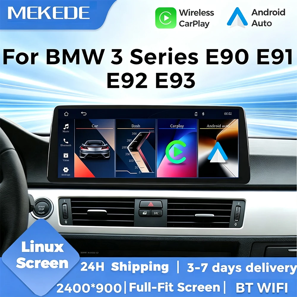 MEKEDE, disponibile in magazzino nell'UE, autoradio con schermo touchscreen da 12,3 pollici, risoluzione 2400x900, sistema Linux, per BMW Serie 3 E90 E91 E92 E93, lettore multimediale per auto con