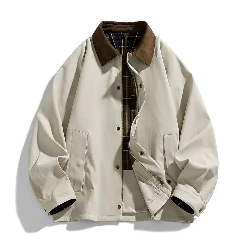 Autumn and Spring New Pure Color American Vintage Workwear Jacket Men's Casual Loose Sports Windproof High-grade Outerwear