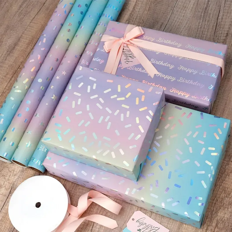 43x300CM Gift Wrapping Paper Roll Laser Rainbow Dots Star Design for Valentines Day Birthdays Weddings Graduations