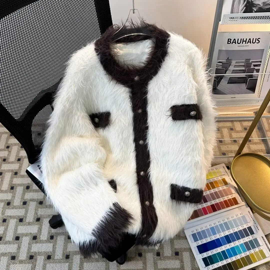 

Autumn Winter Large Size 250 Pou Water Rabbit Fur Knitwear Jaet Women's Design Sensation Small Fraance Sle Color Blo...