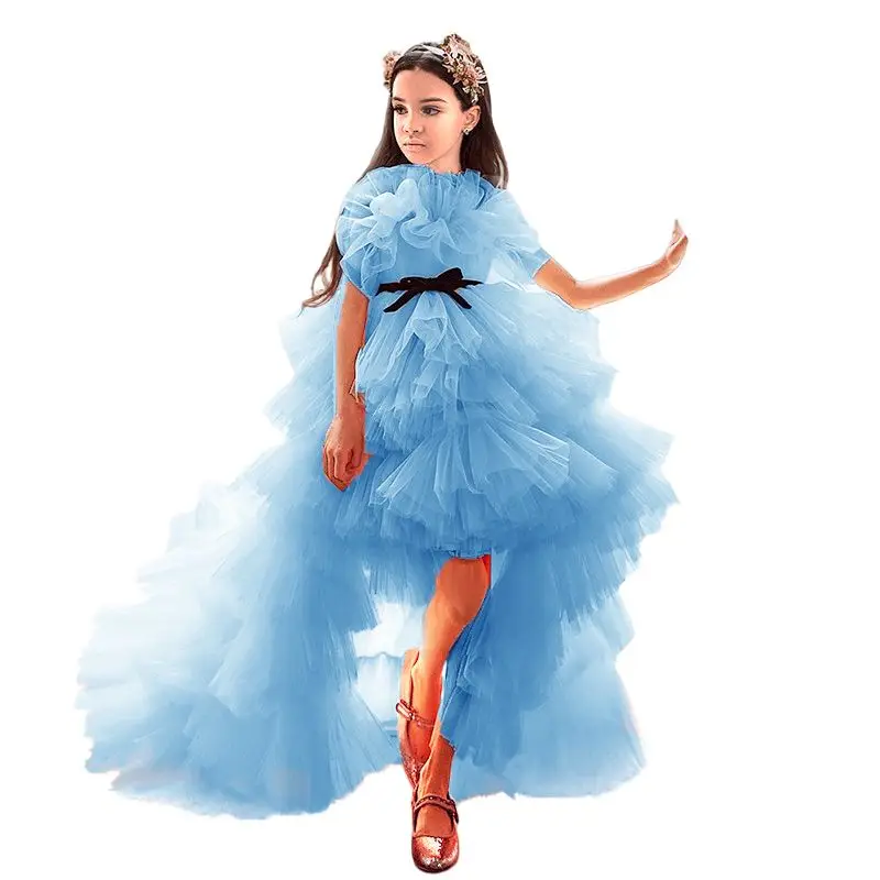 Luxury Tiered Puff Skirt Baby Girls Party Dresses for Weddings Tulle Christmas Ceremonial Dress for 1-14 Year Old Kids