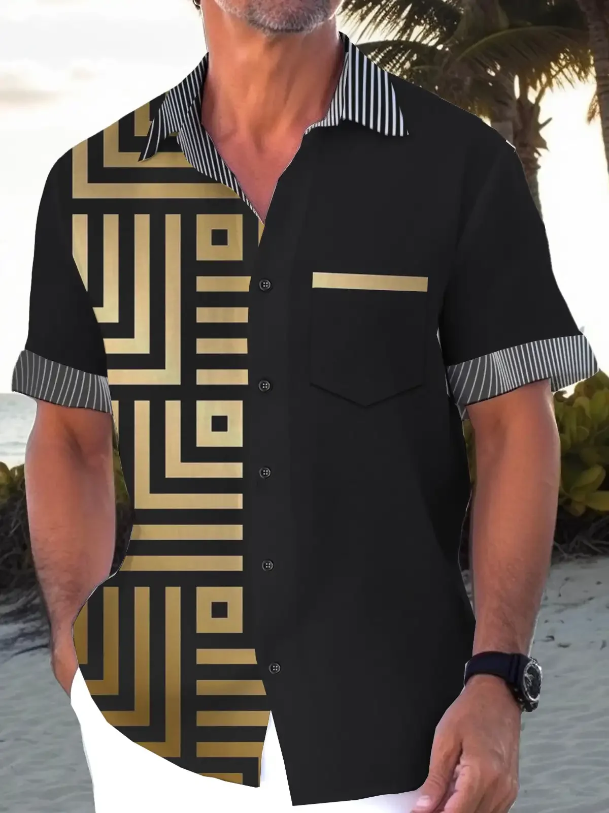 

New Hawaii Spring/Summer Fashion Leisure Street Walk Tourist Beach Printed Full Open Short Sleeve Button Shirt, Quick Shipping