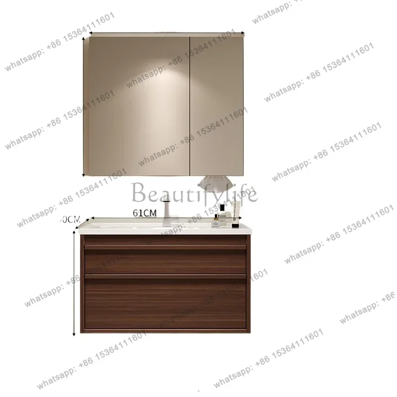 

All-aluminum honeycomb panel antique walnut bathroom cabinet combination ceramic integrated basin toilet basin cabinet