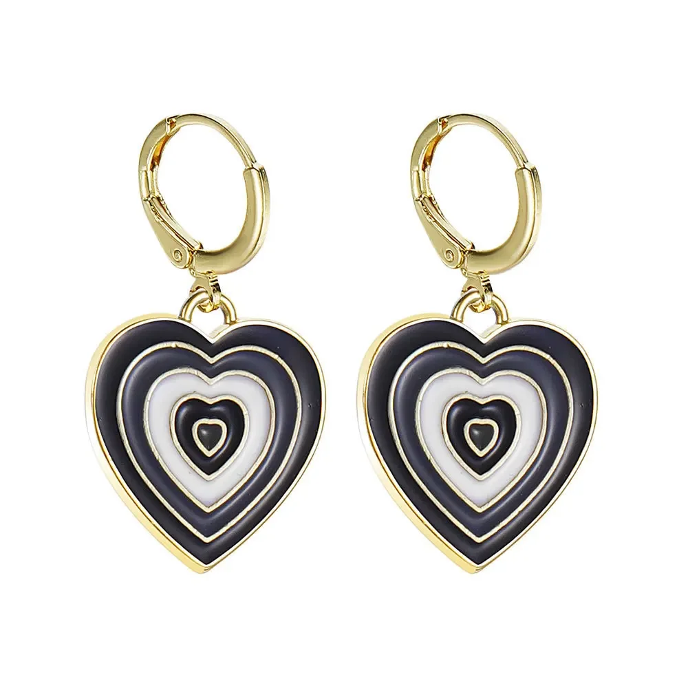 Enamel Multilayer Circle Heart Shaped Dangle Earring for Women Black White Gray Jewelry Temperament Kids Christmas New Year Gift