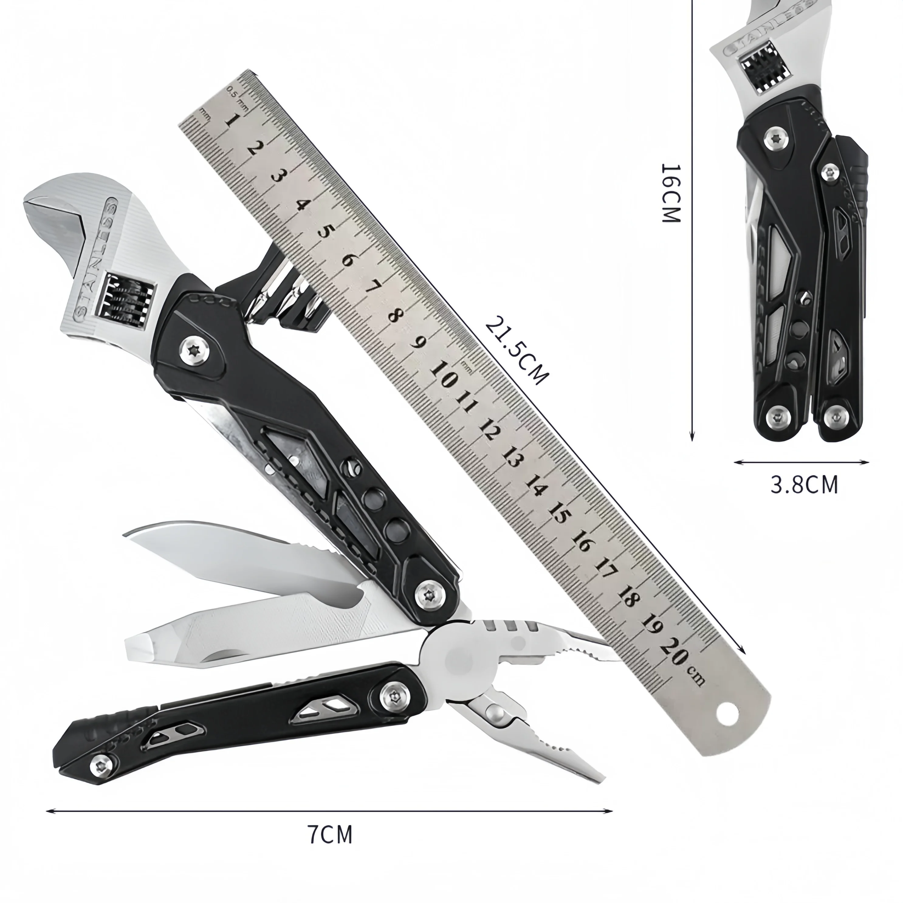 Factory Wholesale Industrial Grade 14-in-1 Multi-function Outdoor Portable Stainless Steel Wrench Pliers Screwdriver Adjustable