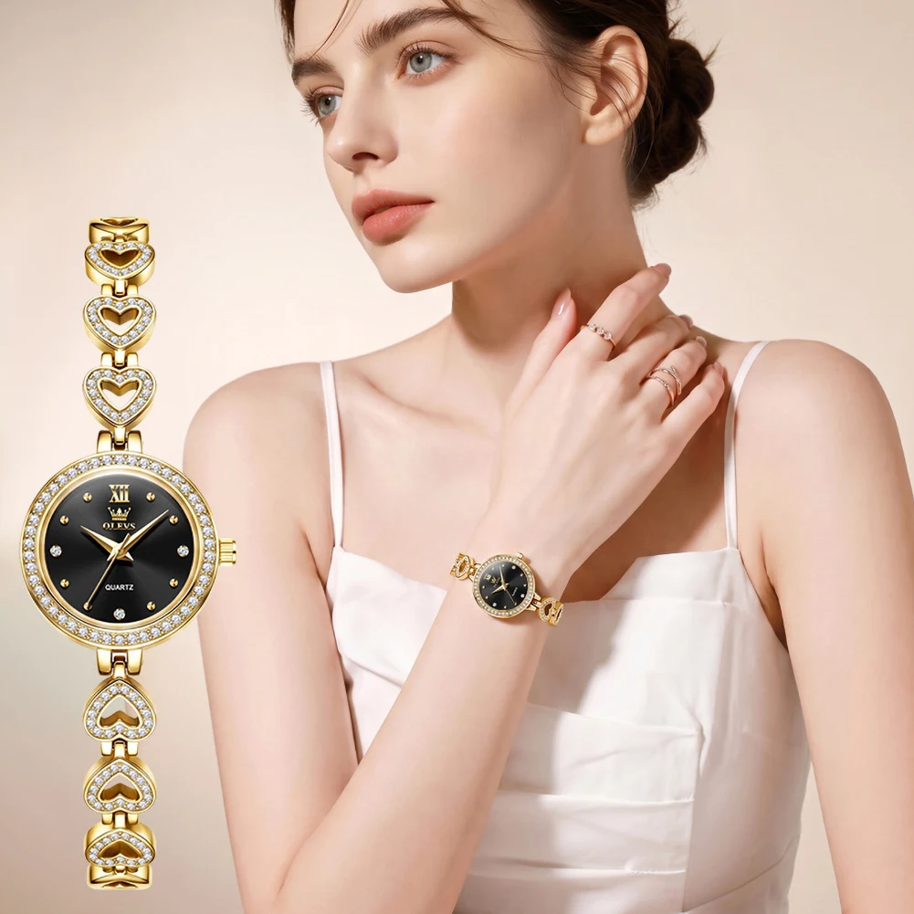OLEVS 7139 Elegant Gold Diamond Watches for Women Steel Strap Waterproof Luxury High Quality Ladies Quartz Wristwatch