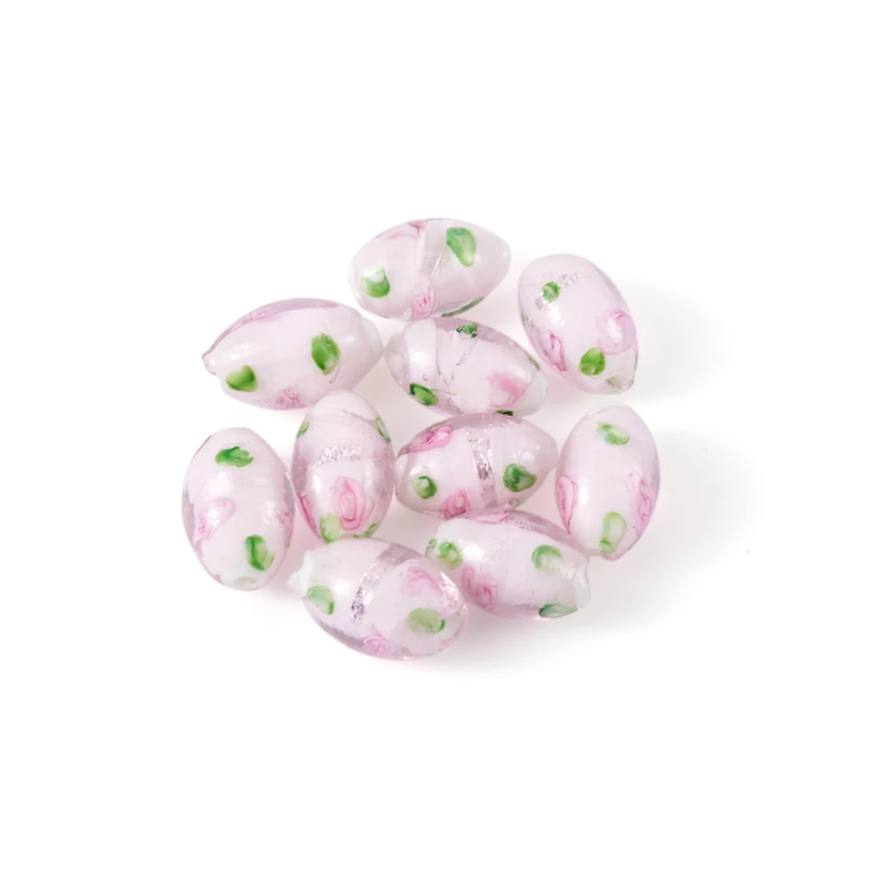 

10Pcs Floral Glass Multicolor Handmade Lampwork Beads Oval Necklace Bracelet Earrings Charms DIY Jewelry Findings