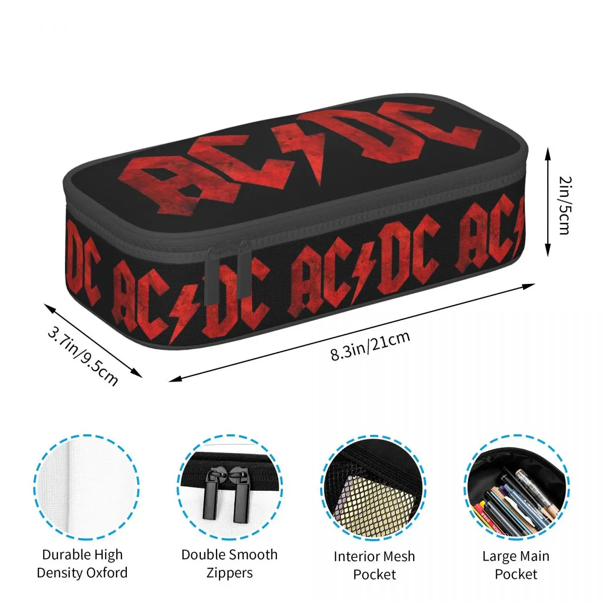 AC - DC Rock Music Band Jagged Logo Pencil Case for Boy Girl Gifts Pen Box Pencil Bag Stationery Supplies Pen Holder Bag
