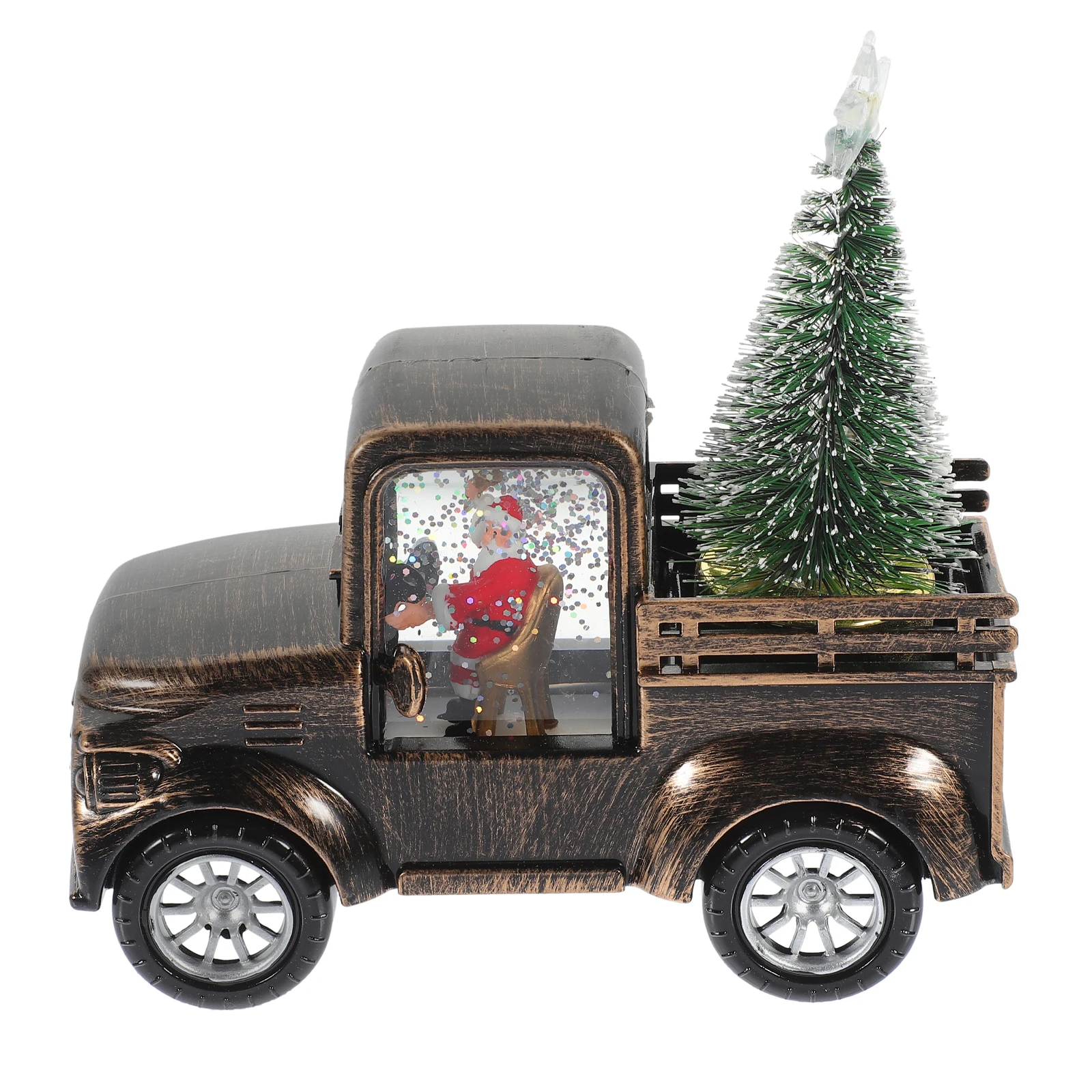 

Glowing Santa Tractor nament Mini Christmas Tree Tabletop Statue Mini Christmas Tree Operated Light Crafts Gift