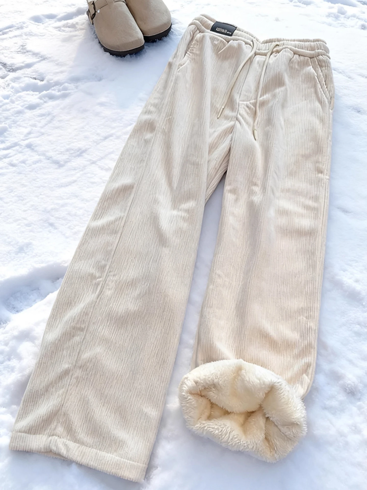 

American Sle Fce Lined Thi Wide Leg Cotton Pants ex Winter Casual Sle eepskin Velvet Anti-Cold Sweatpants
