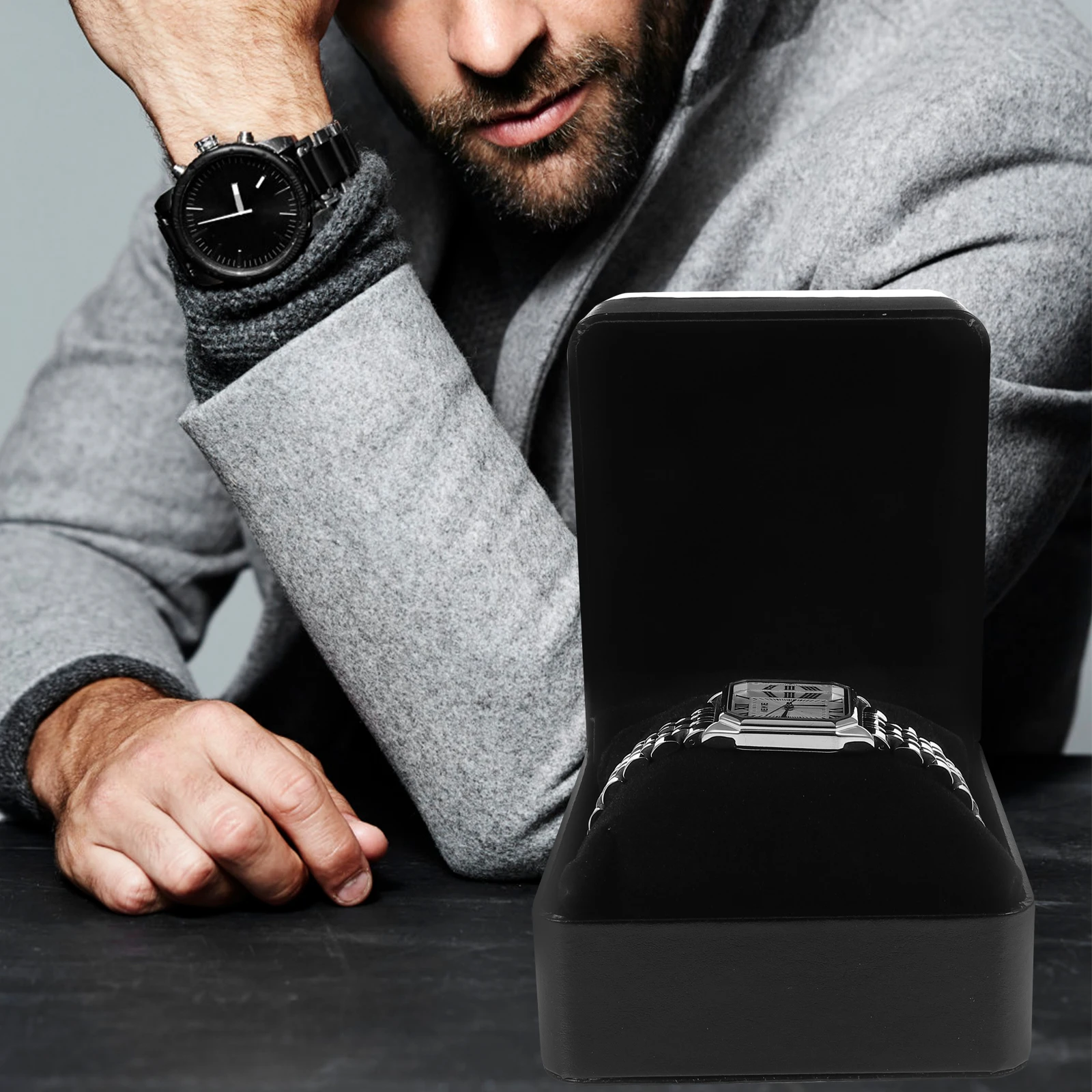 

Elegant Gift Box Pu Storage Case For Wrist Watches Jewelry Organizer Dustproof Durable Flannelette Lining