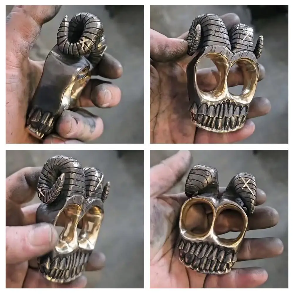 Handmade Ram Horn Skull Knuckles Artcraft Ring Vintage Ram Horn Skull Knuckle For Motorcyclists Rockers Skeleton