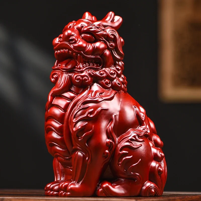 Red Pixiu ornament solid wood male and female mahogany craft gifts opening housewarming gifts home decoration