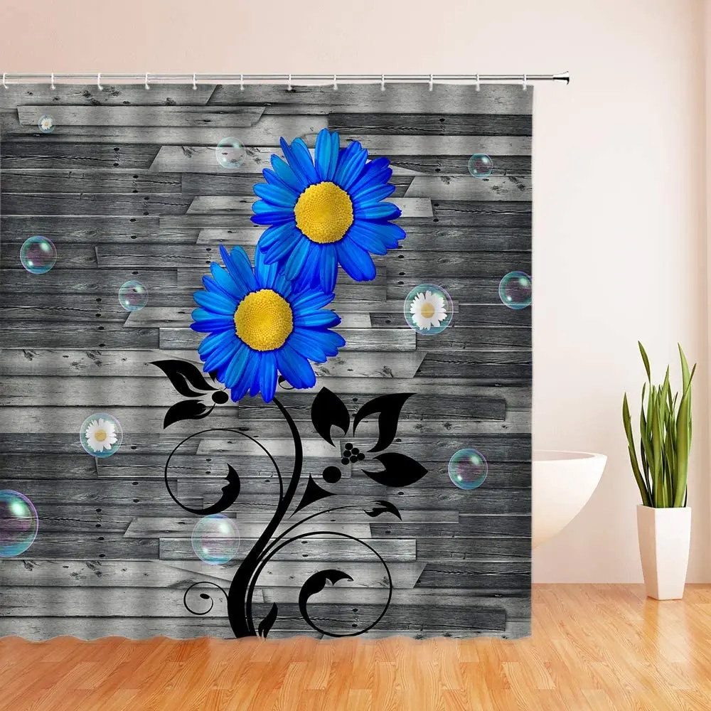 

Farm Daisy Shower CurtainWhite Daisy Flower on Rustic Wooden Board Vintage Natural Botanical Floral Bathroom Decor Bath Curtains