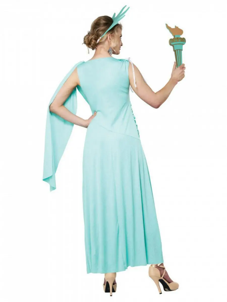 زي تنكري جديد SXL لهالوين، زي شخصية تمثال إلهة العالم، ملابس تقليدية نسائية للعروض المسرحية