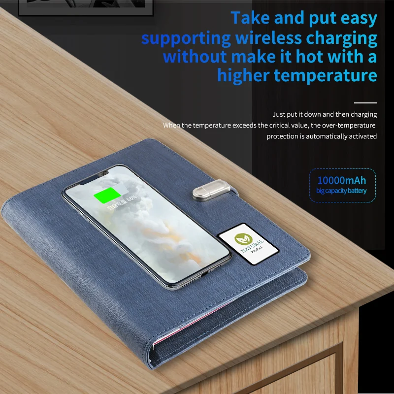 New Digital Dispaly Smart Power Bank Notebook With Desk Lamp Leather Hardcover Business Agenda Recorder