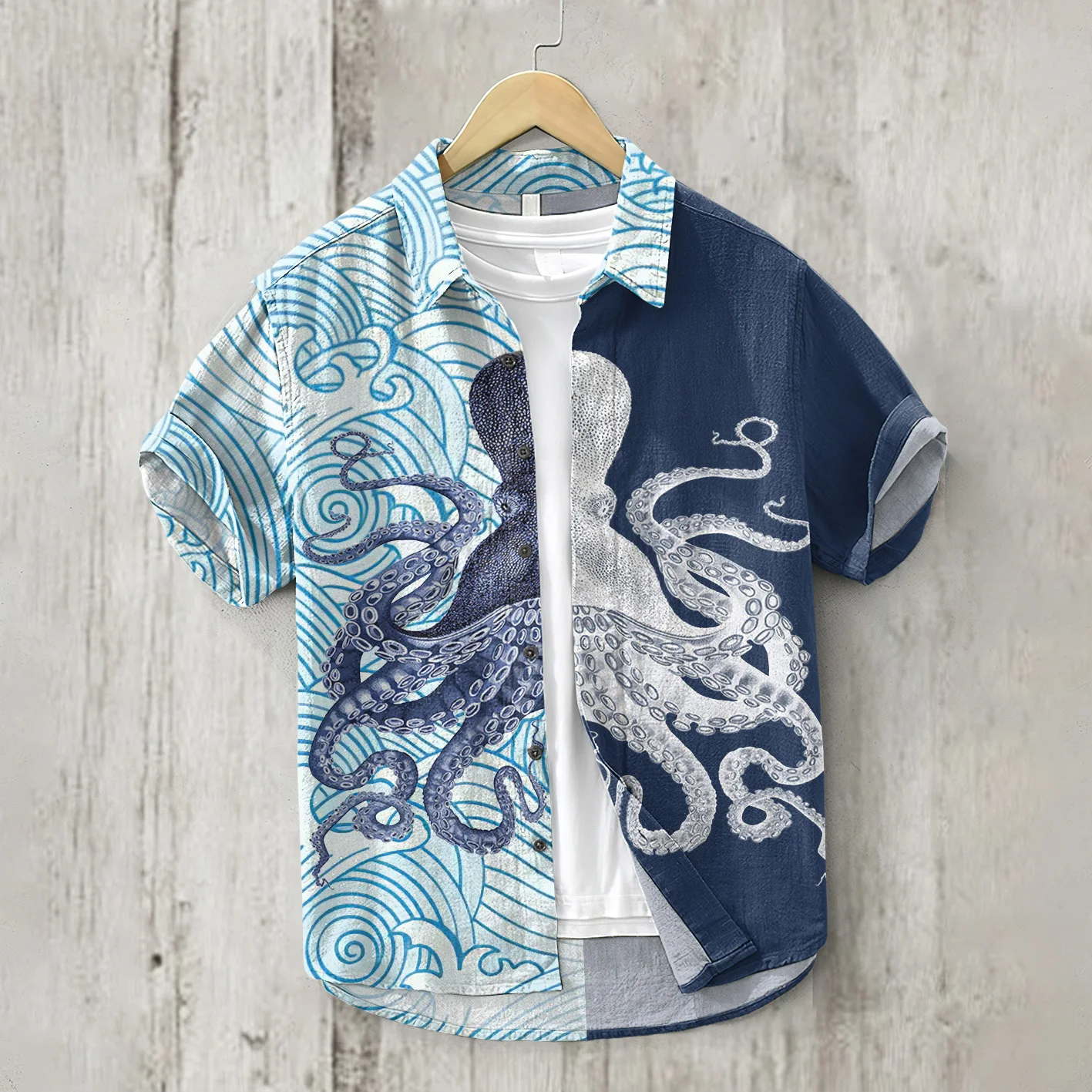 

New ew Resort men's 3D printed summer casual Japanese retro linen shirt loose fit XS-5XL