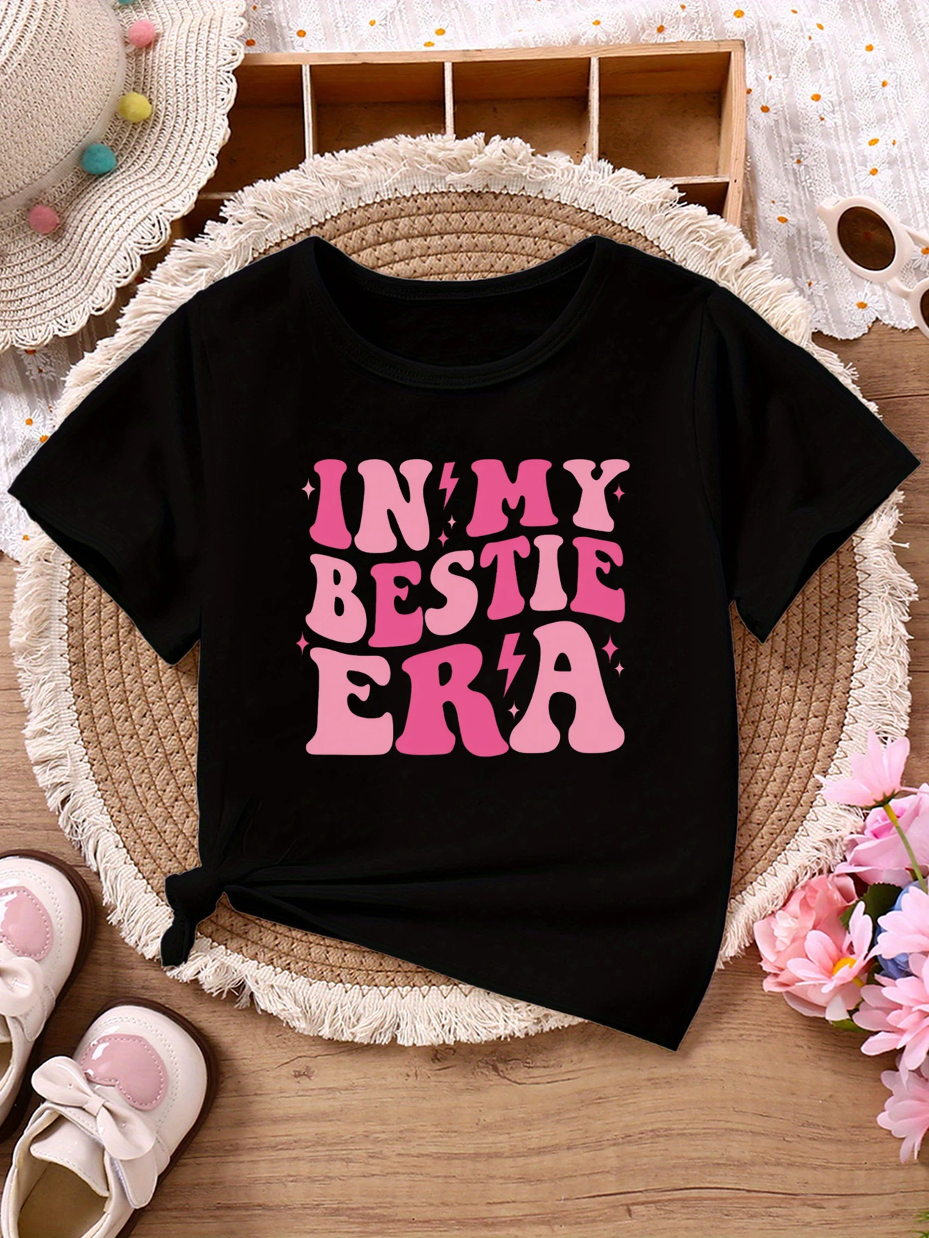 In My Bestie Era Letter Printed T Shirt Girls Summer Short Sleeve T-Shirt Funny Kids Clothes