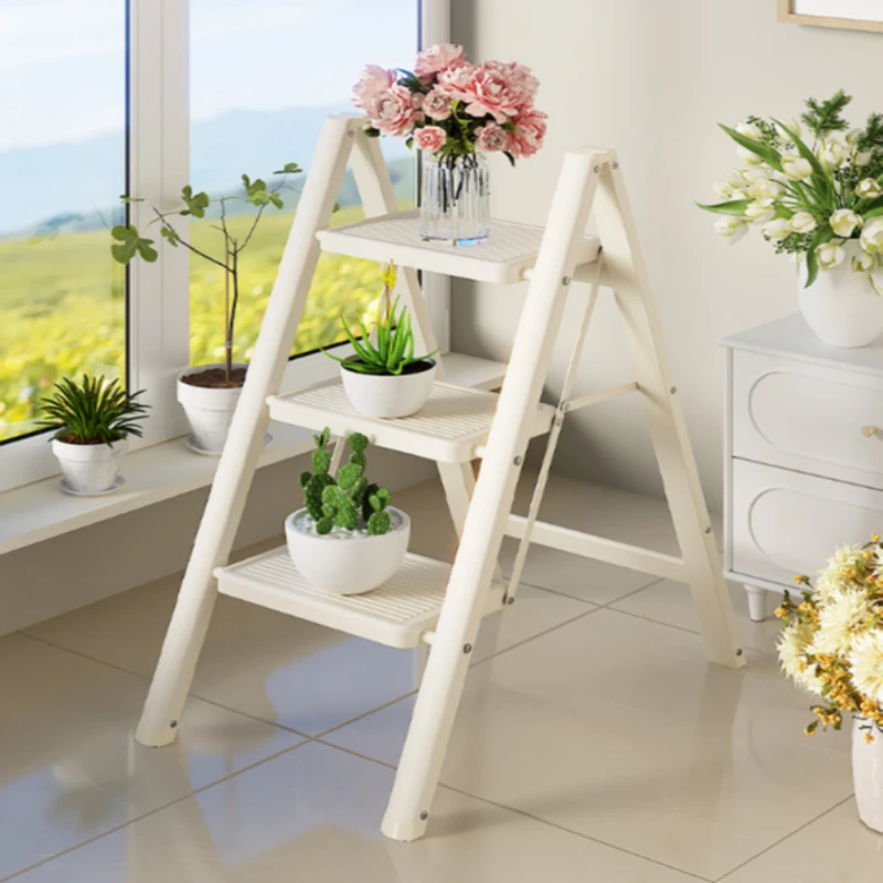eb-folding herringbone ladder Three-tier multi-functional Household thickened foot stand white indoor