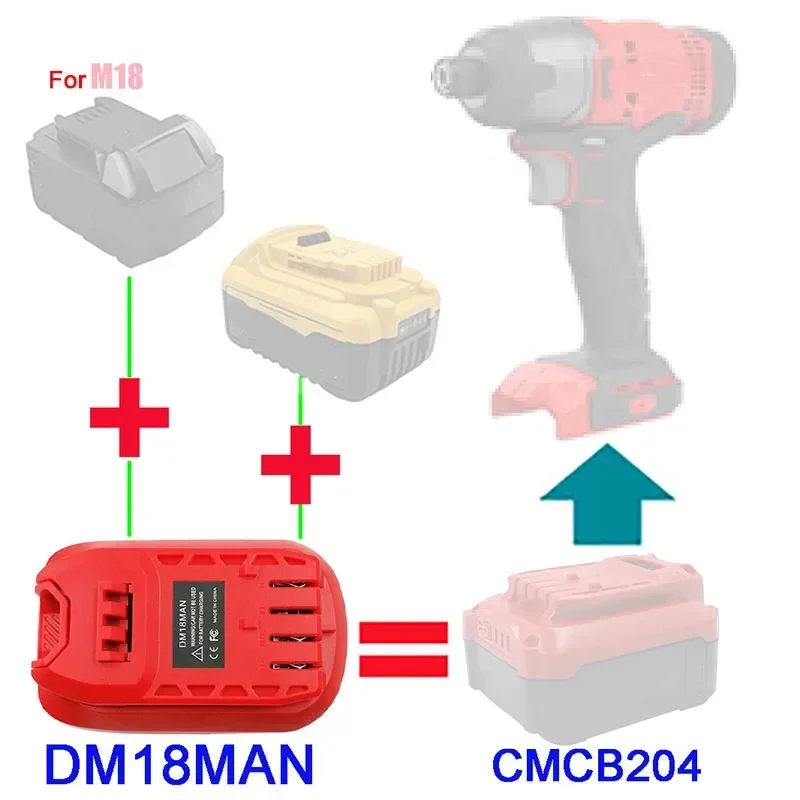 MT18MAN DM18MAN อะแดปเตอร์แปลงสําหรับ Makita สําหรับ Milwaukee สําหรับ M18 48-11-1890 สําหรับ Dewalt 18V 20V แบตเตอรี่สําหรับ Craftsman เครื่องมือ