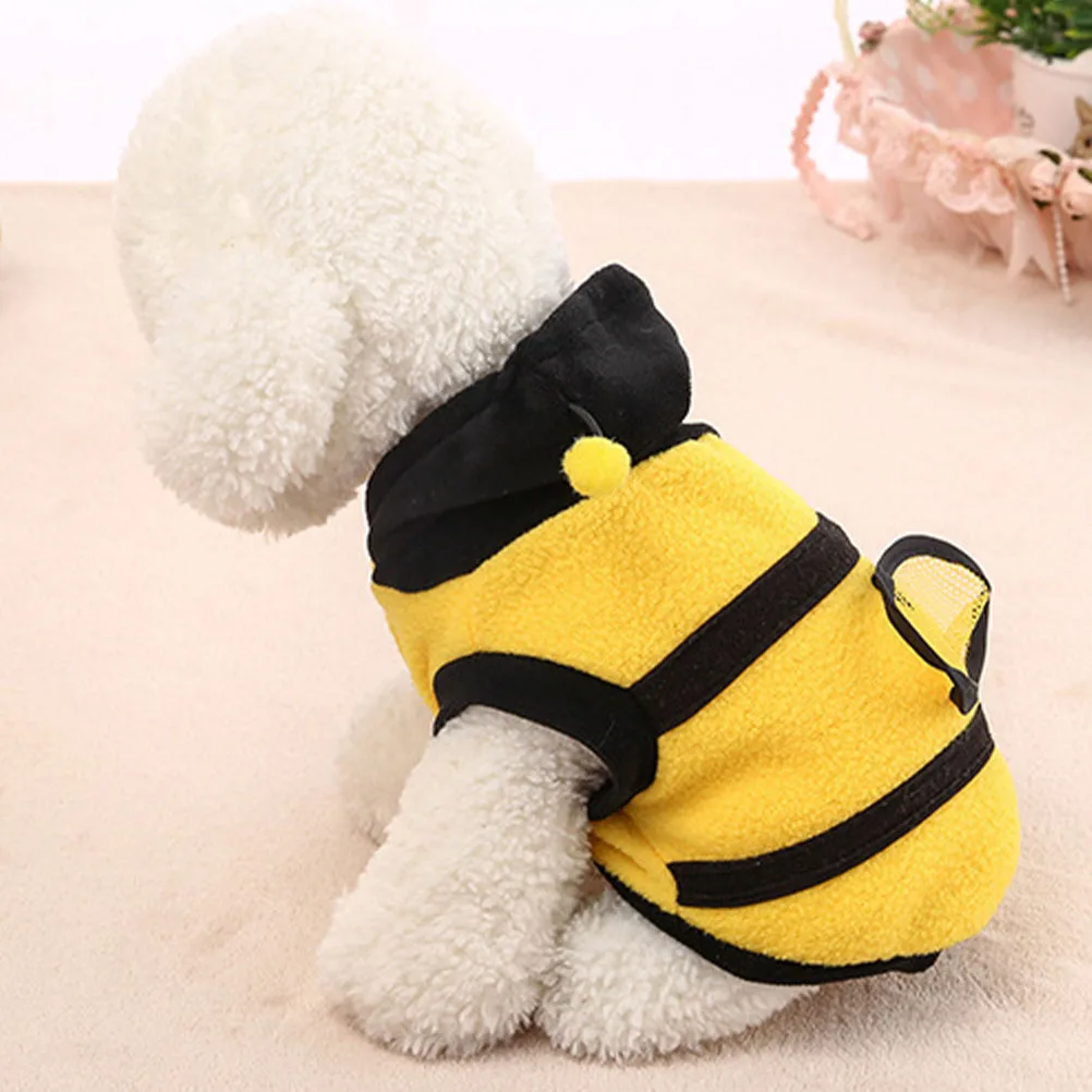 

Warm Pet Dog Bee Costume for Chihuahuas Pomeranian Halloween Party Adorable Small Dogs Cat Supplies Yellow Fleece