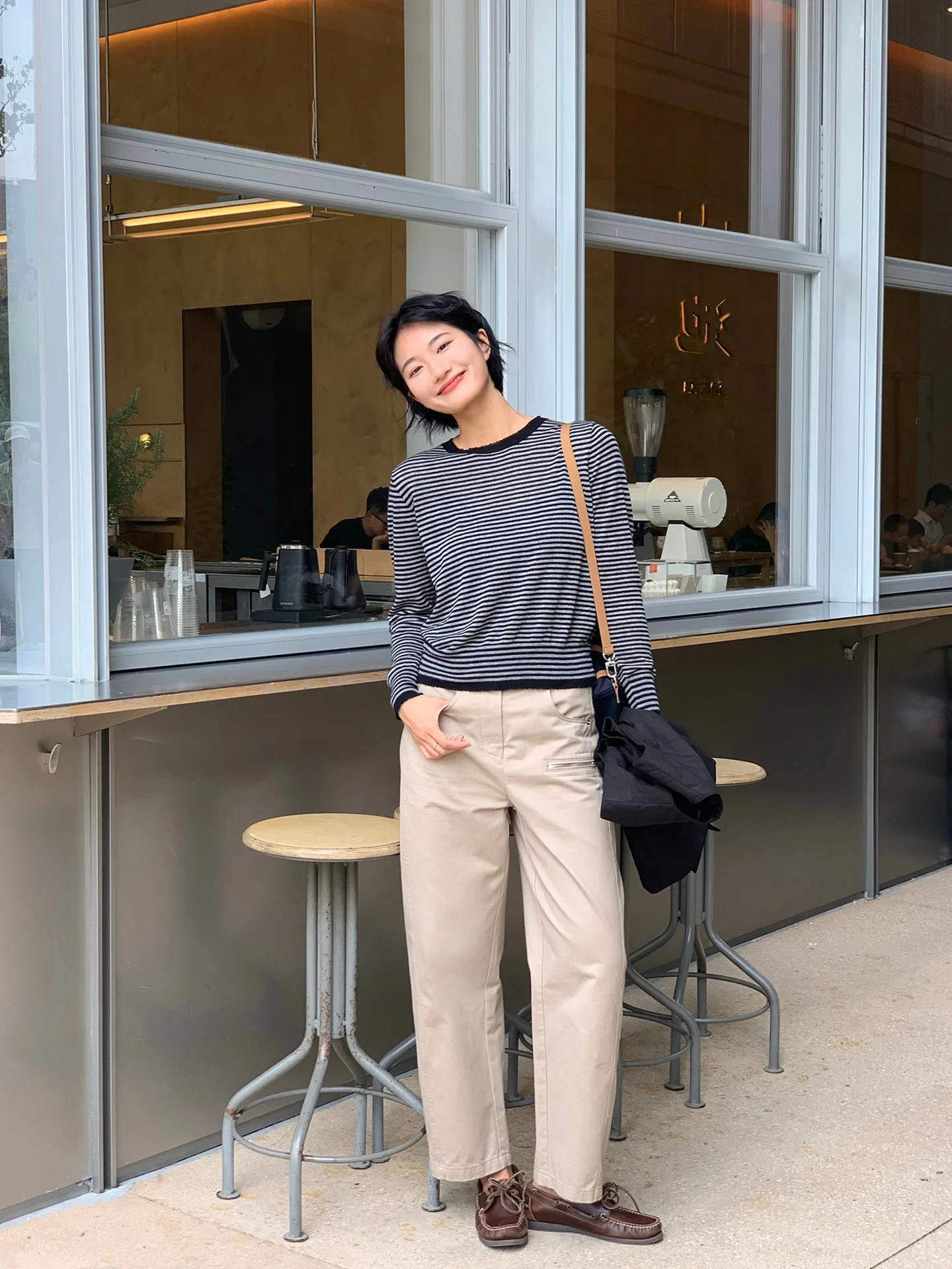 Comodo sciolto lavorato a maglia lungo Sve Base a righe irt per le donne Classico autunno Sle Casual Faion Versione coreana Slimmin...