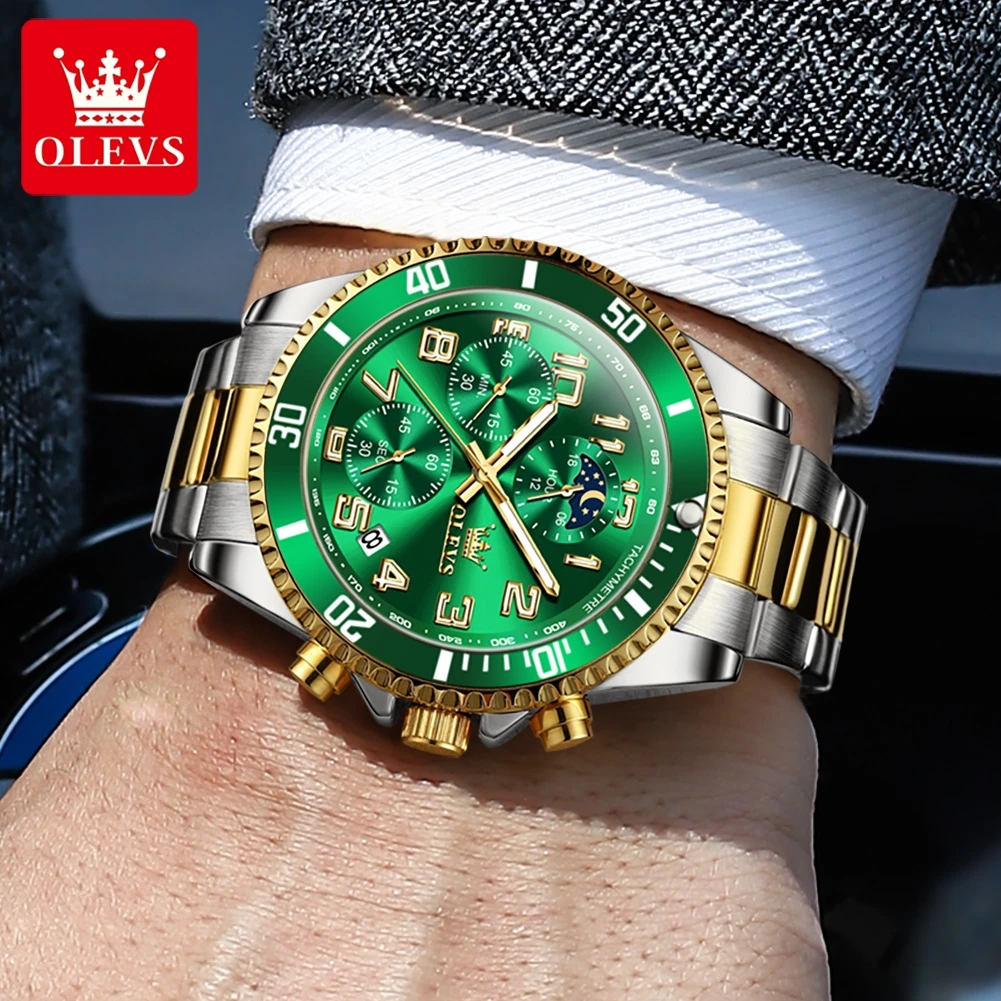 OLEVS 2926 Orologi da uomo Cronografo classico da sub di lusso Orologio al quarzo originale per uomo Fasi lunari in acciaio inossidabile impermeabile