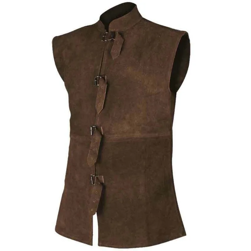 Suede Medieval Vest Tunic Shirt Vikings Costume Adult Tops Outfit Jerkin Coat Sleeveless Surcoat Renaissance For Men Women