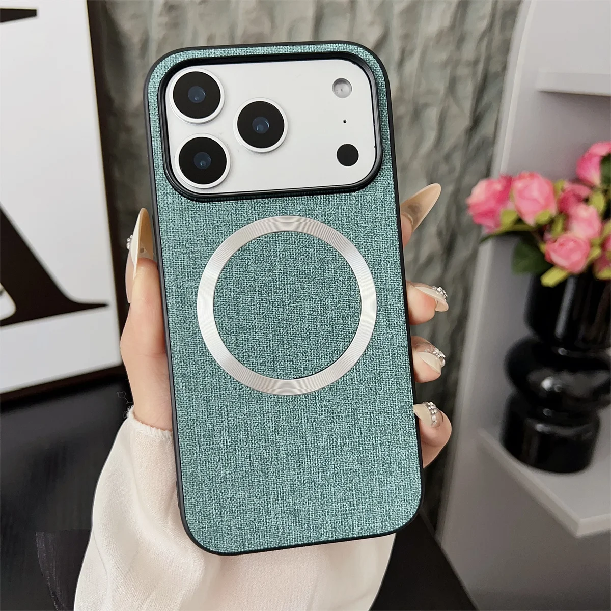 Luxuriöse Stoff-Leder-Handyhülle für iPhone Air 17 16 15 14 13 Pro MAX 15 16 Plus Magnetische Kabellose Lade-Schutzhülle