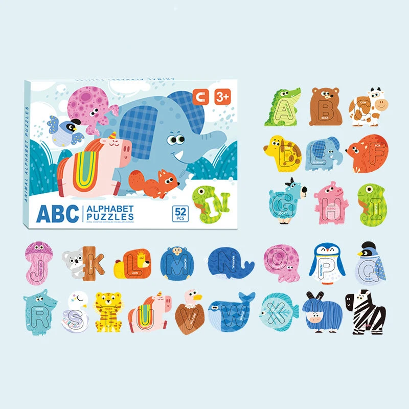 Puzzle w kształcie zwierzęcia dla dzieci zestaw gier w dopasowywanie alfabetu duże angielskie litery magnetyczne Puzzle klocki zabawki do gry edukacyjnej