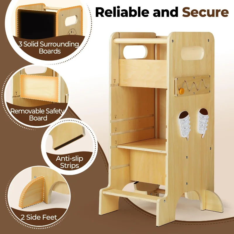 برج الأثاث للأطفال الصغار 4 في 1، مساعد مقعد المطبخ للأطفال الصغار، برج قائم قابل للتعديل لطاولة المطبخ مع لوح الأمان #3