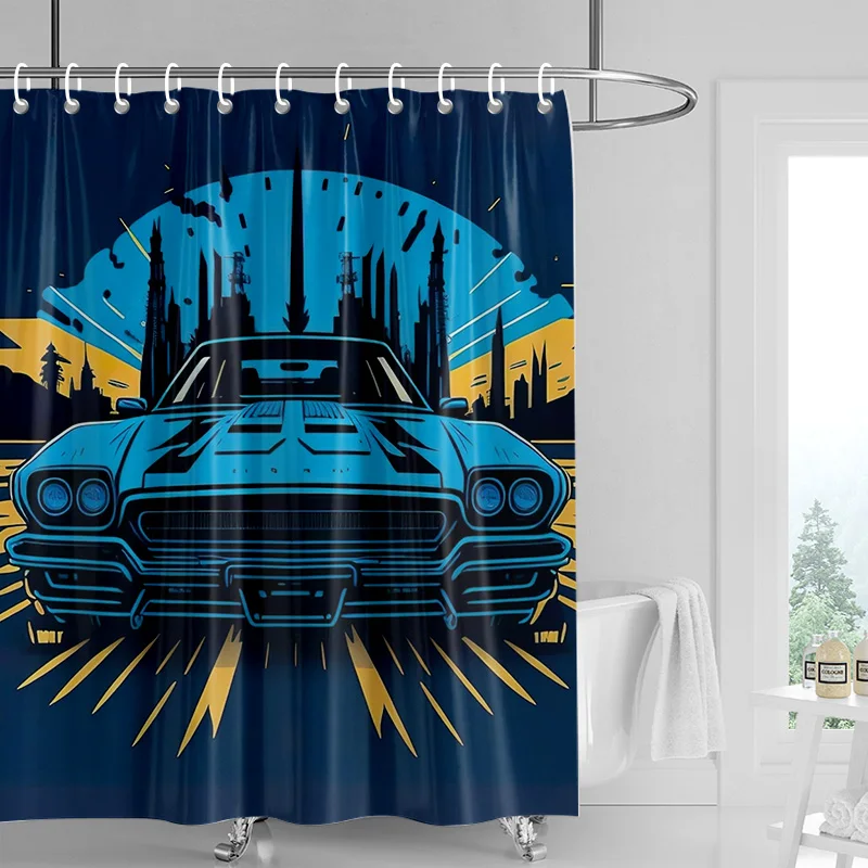 Car Cartoon Shower Curtain Waterproof Bathroom Curtain Bathroom Partition Curtain Universal Home Decor Ins Style