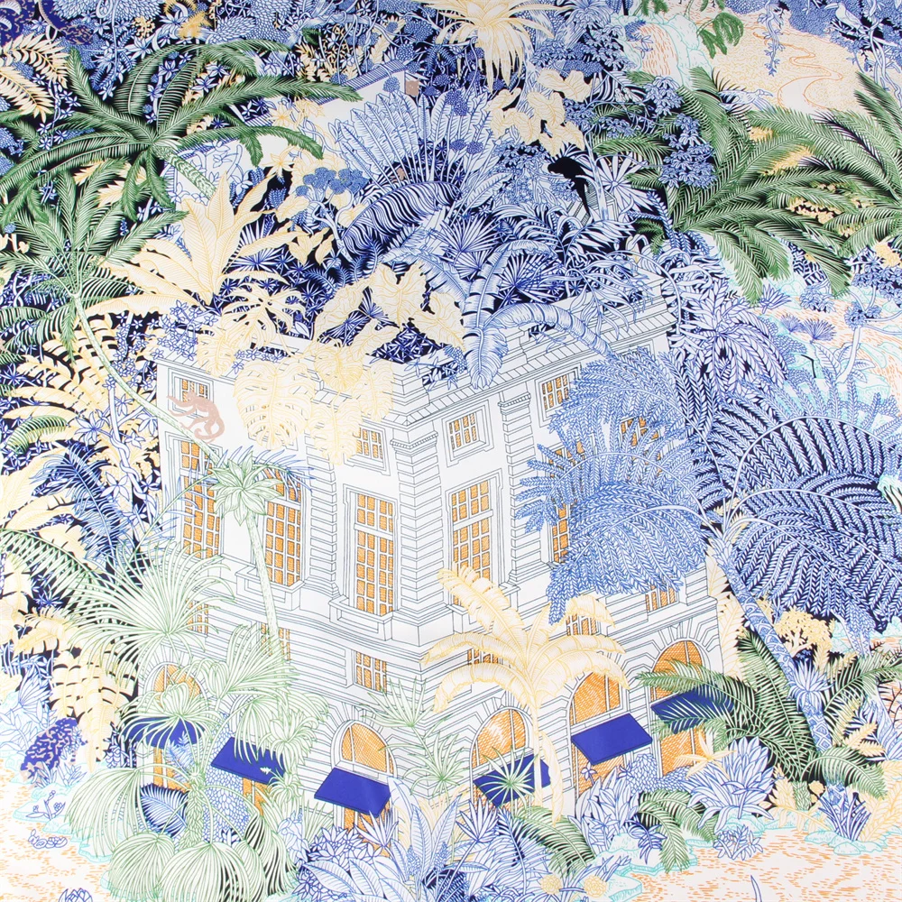 POBING Seidenschal für Damen, große Schals, Secret Garden Print Stolen, quadratisches Bandana, Luxus-Kopftuch, Hijab-Schal, weibliche Foulards, 130 cm – Detail 6