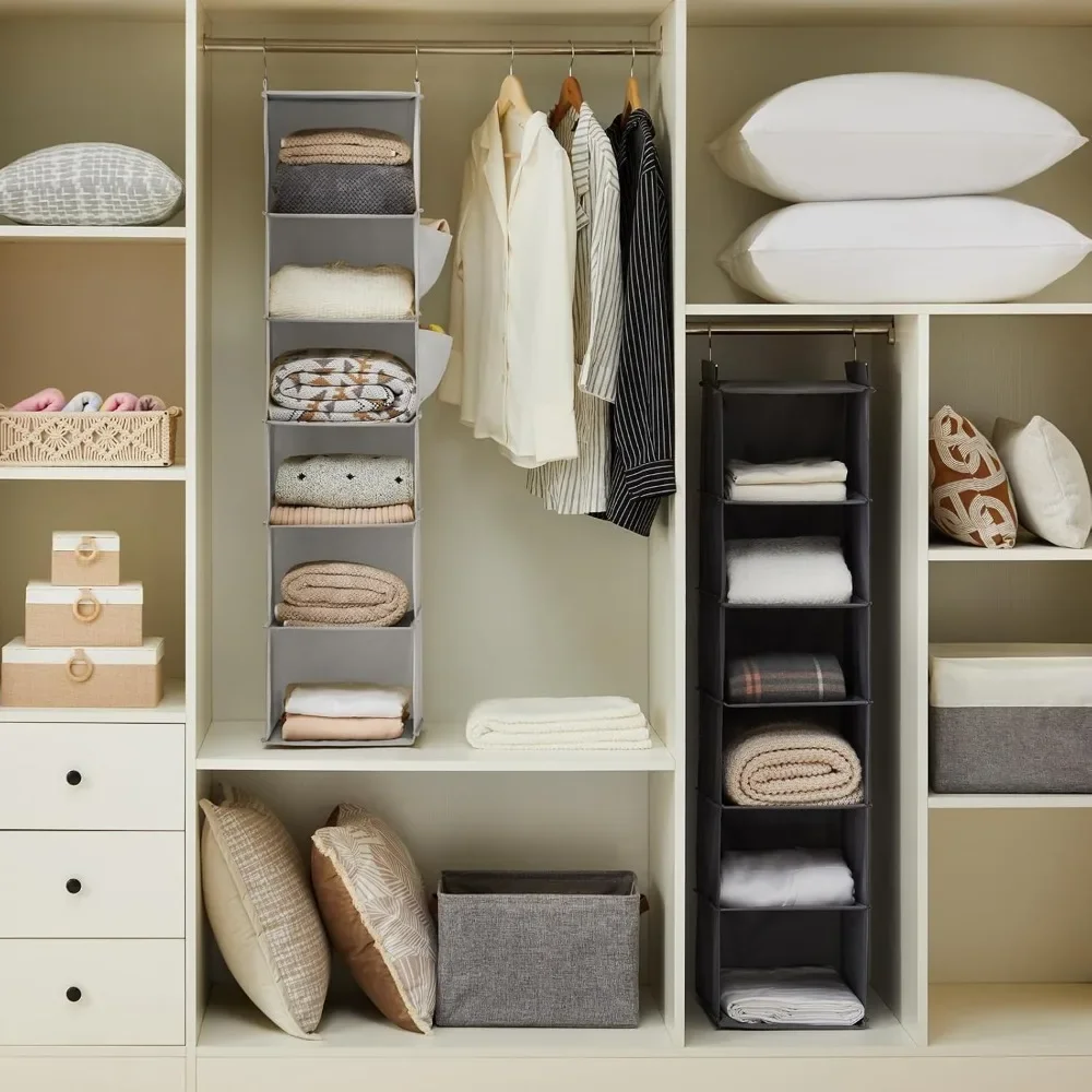 

Hanging Closet Organizer and Storage, 6-Shelf Closet Hanging Storage Shelves, Grey bedroom furniture wardrobes