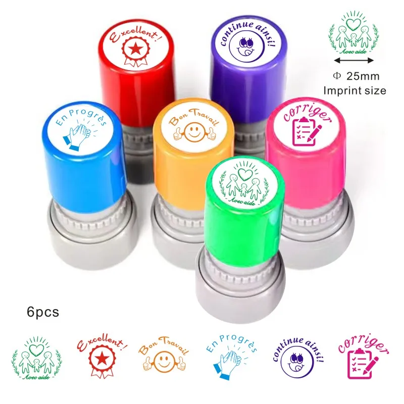 6 or 8 pcs Teacher seals for Grading, Self-inking, Office Stationery seals, Homework Stamps,Homework Stamps, Encouraging  French