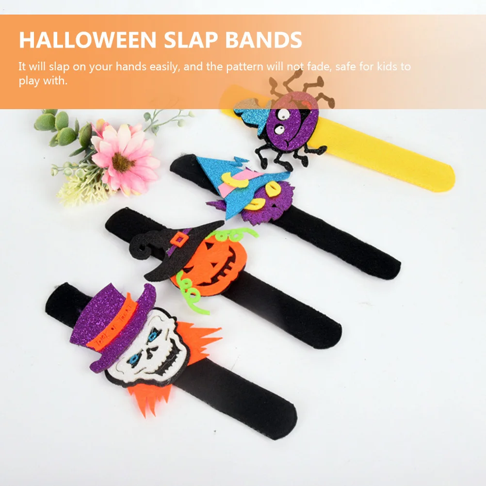 4 個の子供用スラップブレスレット ハロウィンをテーマにしたカボチャコウモリデザイン 快適な質感 ポータブルリストバンド パーティーの記念品の装飾用